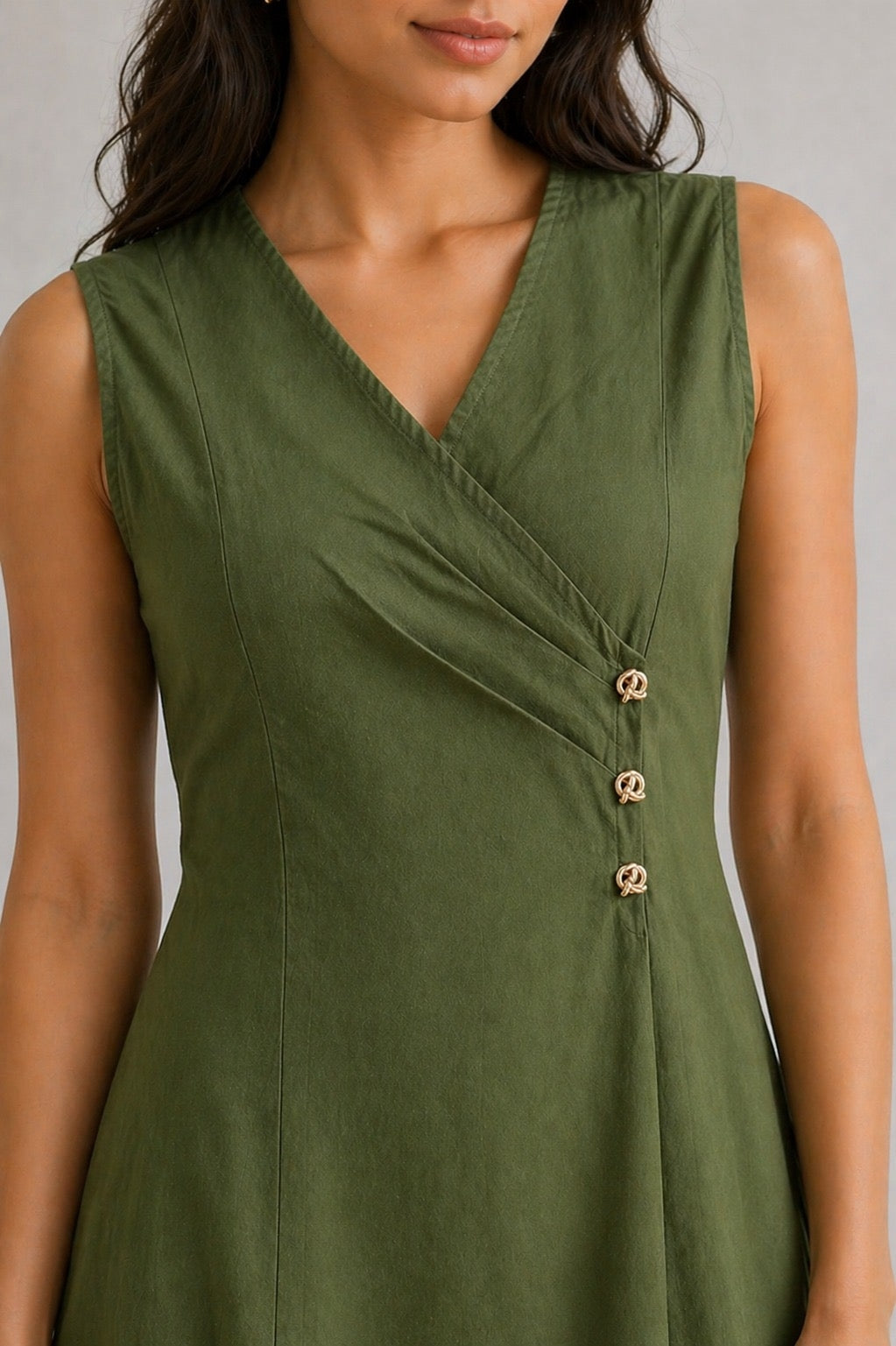 Veya Olive Wrap Midi Dress