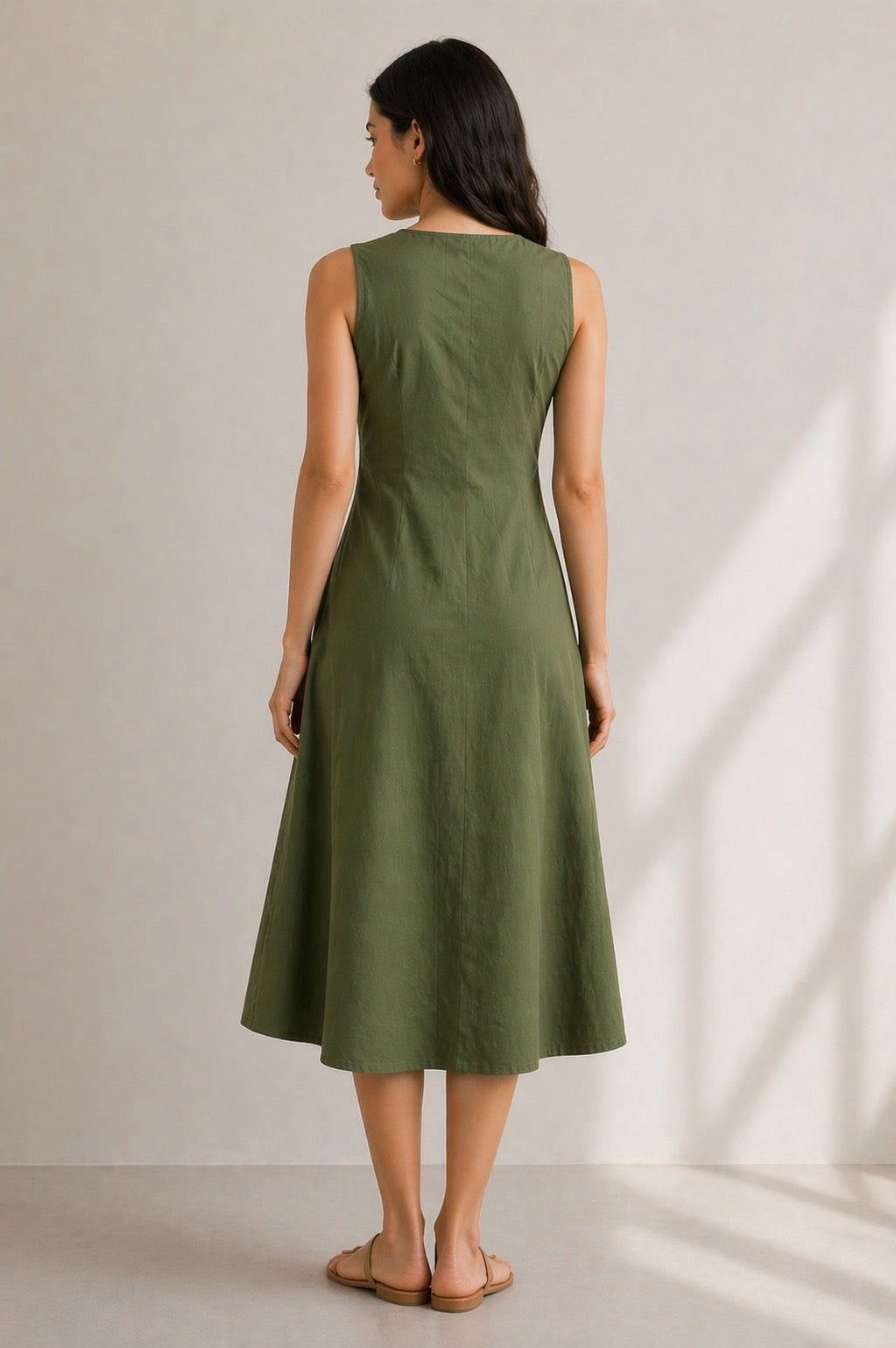 Veya Olive Wrap Midi Dress