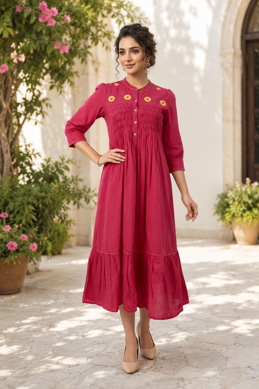 Riya Pintuck Midi Dress