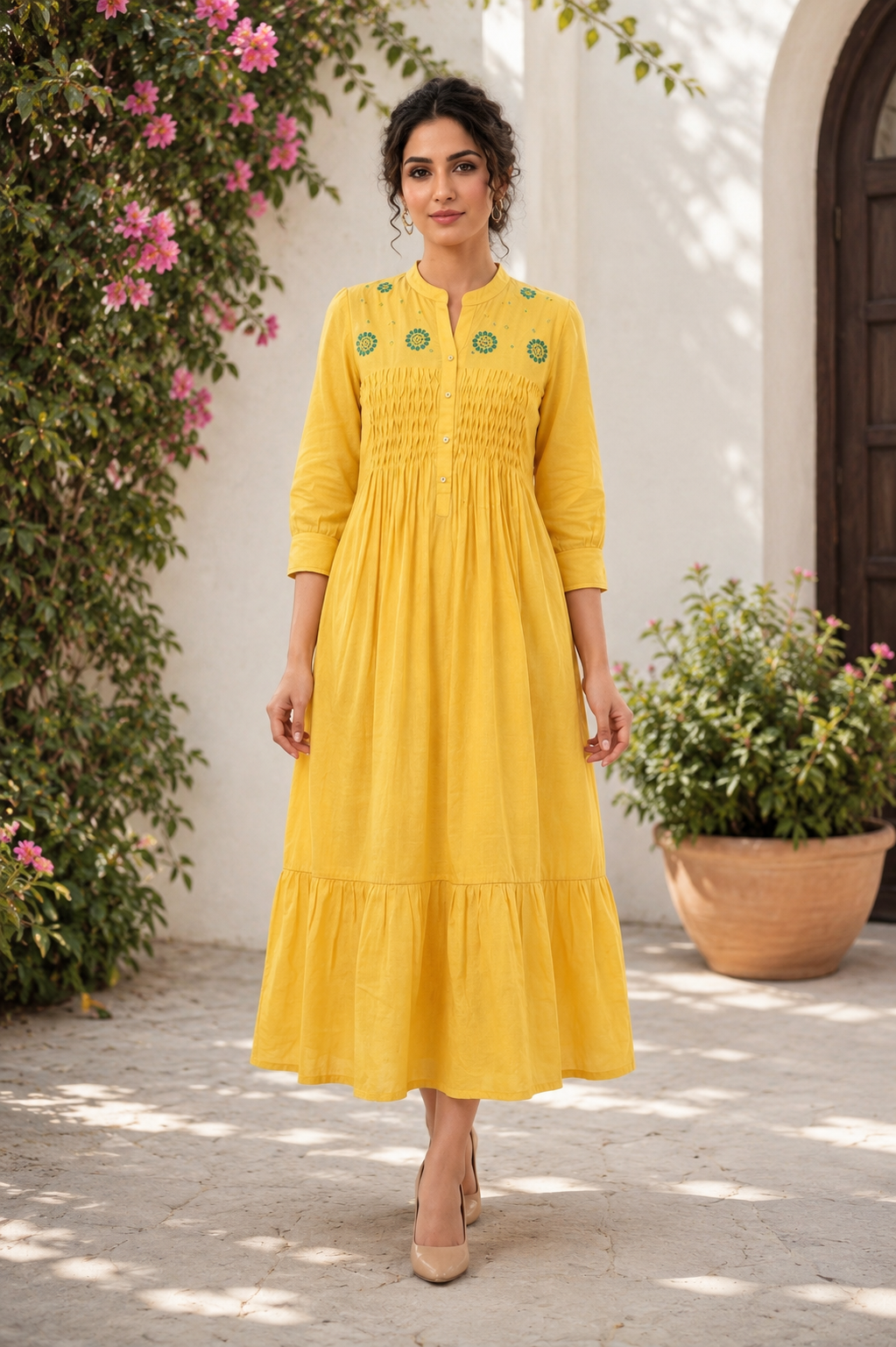 Diya Pintuck Midi Dress